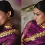 বেগুনি শাড়িতে মেহজাবীনের রাজকীয় সাজ